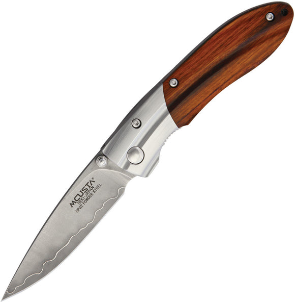 Mcusta Linerlock Brown Wood Folding SPG2 Steel Pocket Knife w/ Sheath 141G