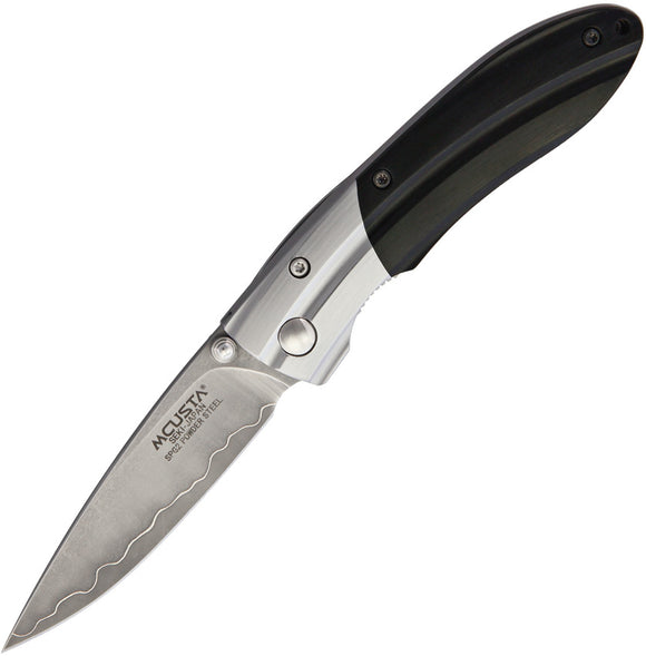 Mcusta Linerlock Black Pakkawood Folding SPG2 Steel Pocket Knife w/ Sheath 142G