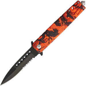 8.75"  Black & Orange Assisted Opening A/O Folding Serrated Pocket Knife 292
