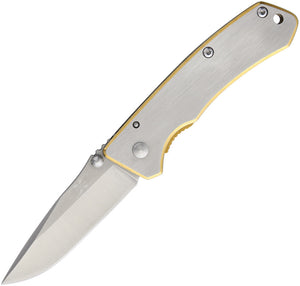 6" Gold And Silver Framelock Brushed  Stainless Folding Pocket Knife 295