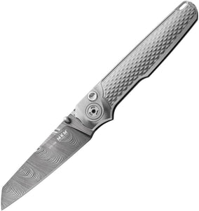 MKM-Maniago Knife Makers Miura LTE Button Lock Gray Titanium Folding Damasteel Knife MID