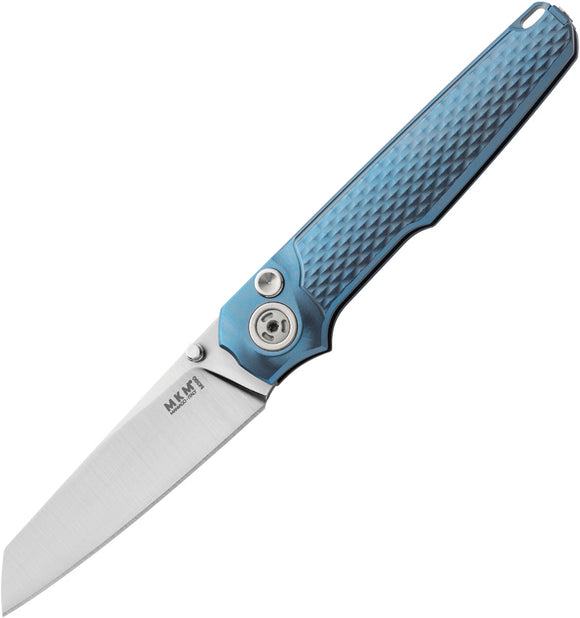 MKM-Maniago Knife Makers Miura Button Lock Blue Titanium Folding M390 Knife MITBL