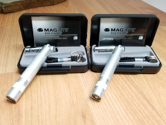 MagLite LOT OF 2 Solitaire Single AAA Cell Silver Aluminum Flashlight