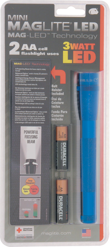 MagLite Mini 2AA Cell Battery Blue Aluminum LED Flashlight + Belt Holster 53044