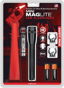 Mag-Lite 6.61" Black Mini Maglite LED Safety Pack Flashlight 53639