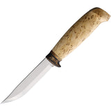 Marttiini Lynx Waxed Curly Birch Stainless Steel Fixed Blade Knife w/ Belt Sheath 134012C