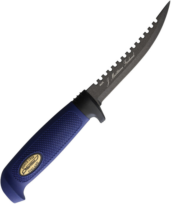 Marttiini Fishermans Fixed Blade Knife Blue Serrated Stainless w/ Sheath 175014T