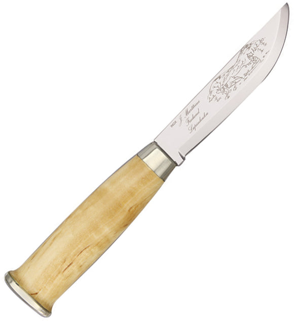 Marttiini Lapp Curly Birch Stainless Fixed Blade Knife w/ Tan Sheath 230010