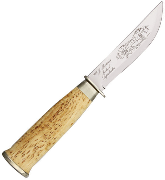 Marttiini Lapp Curly Birch Stainless Fixed Blade Knife w/ Tan Sheath 235010