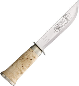 Marttiini Lapp 255 Fixed Blade Knife Curly Birch Wood Stainless Steel Clip Point 255010C