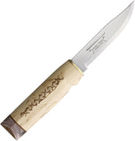 Marttiini Wild Reindeer 13 Curly Wood Birch X46Cr13 Fixed Blade Knife w/ Belt Sheath 542015C