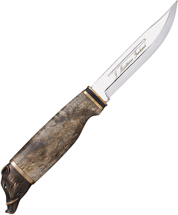 Marttiini Wild Boar Curly Birch Stainless Fixed Blade Knife w/ Sheath 546013