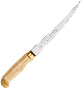 Marttiini Classic Birch Wood Stainless Fixed Blade Fillet Knife w/ Sheath 630010