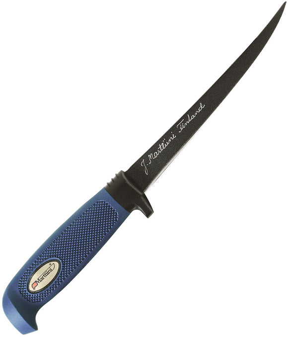 Marttiini Martef Blue/Black Stainless Fixed Blade Fillet Knife w/ Sheath 826017T