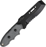 TOPS 8" Mini Pry Bar Fixed Serrated Spring Steel Blade Black Handle Knife