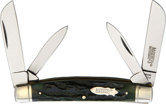 Marbles Congress Green Stag Bone Folding Pocket Knife 186