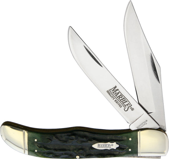 Marbles Green Jigged Bone Hunter Folding Pocket Knife 188