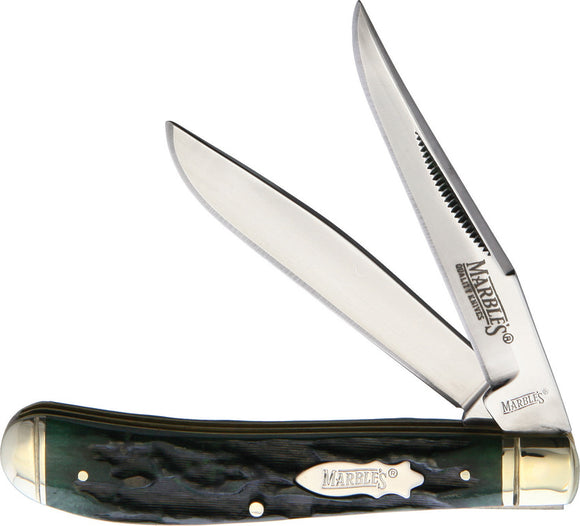 Marbles Trapper Dark Green Stag Bone Handle Folding Pocket Knife 189