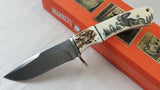 Marbles Scrimshaw White Smooth/Stag Bone Fixed Blade Knife 440