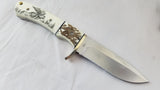 Marbles Scrimshaw White Smooth/Stag Bone Fixed Blade Knife 440