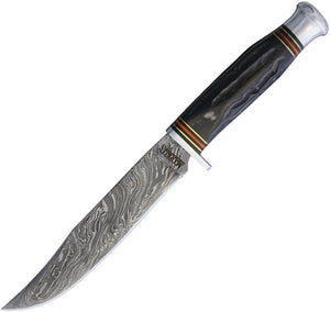 Marbles 10.25" Damascus Jigged Horn Hunter Fixed Blade Knife 449