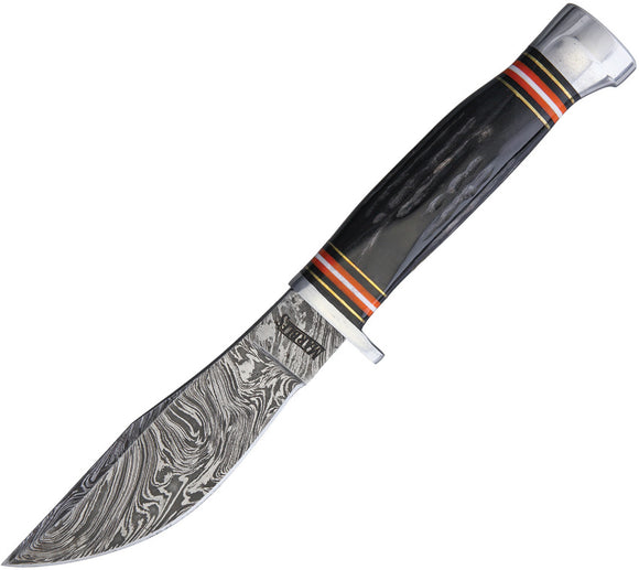 Marbles Horn Damascus Fixed Blade Knife + Sheath 460  -On Sale