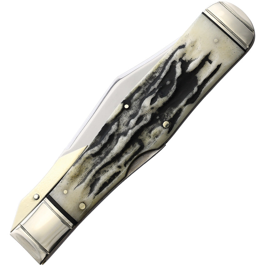 Marbles Large Lockback Swing Guard Black Stag Bone Folding  
