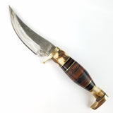 Marbles Small Skinner 7.5" Stacked leather & Stag Fixed Blade Damascus Knife + Sheath 491d