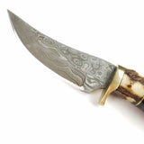 Marbles Small Skinner 7.5" Stacked leather & Stag Fixed Blade Damascus Knife + Sheath 491d