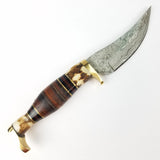 Marbles Small Skinner 7.5" Stacked leather & Stag Fixed Blade Damascus Knife + Sheath 491d