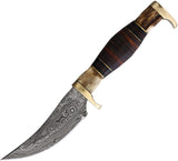 Marbles Small Skinner 7.5" Stacked leather & Stag Fixed Blade Damascus Knife + Sheath 491d