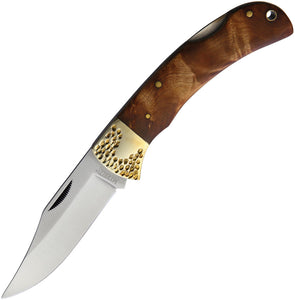 Marbles Large Lockback Burl Wood brass bolsters Folding Pocket Knife 562