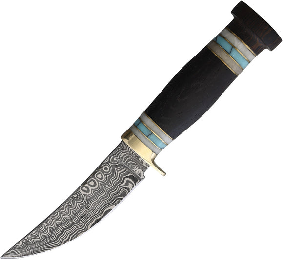 Marbles Hunter Brown Wood Damascus Fixed Blade Knife w/ Belt Sheath 634
