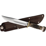Marbles Ideal Stage Stag Bone Stainless Steel Fixed Blade Knife w/ Belt Sheath 80103