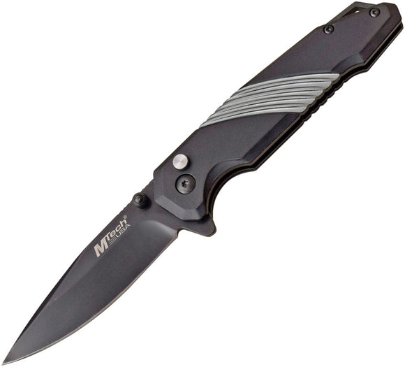 MTech Button Lock Gray/Black Aluminum Folding 3Cr13 Stainless Pocket Knife 1064GY
