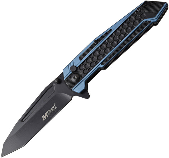 MTech Button Lock Blue/Black Aluminum Folding 3Cr13 Stainless Pocket Knife 1135BL