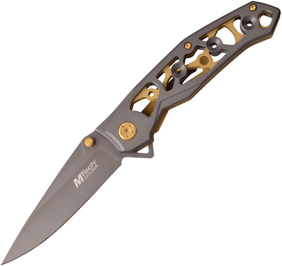 Mtech Linerlock Gray & Gold Aluminum Folding Stainless Pocket Knife 1176GY