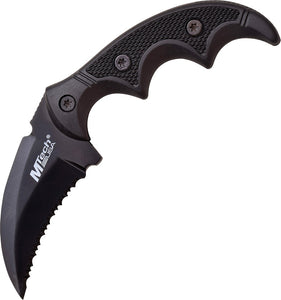 Mtech Fixed Knife Black 2" Serrated Hawkbill Fingergrooved - 2063bk