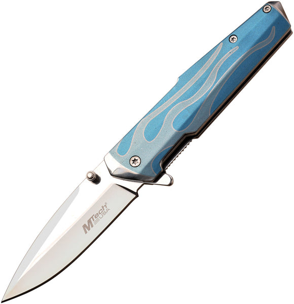 MTech Flame Linerlock A/O Blue Stainless Folding 3CR13 Pocket Knife A1185BL