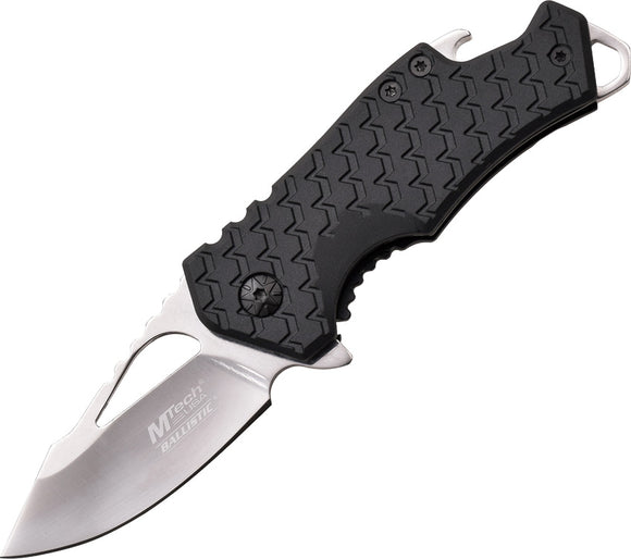 MTech A/O Folding Plain Mirror Blade Pocket Knife Black Textured Handle  - A882CH