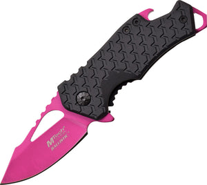 MTech Framelock A/O Black GFN Folding 440 Stainless Pink Pocket Knife A882PK