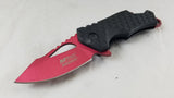 MTech A/O Folding Plain Red Mirror Blade Pocket Knife Black Textured - a882rd