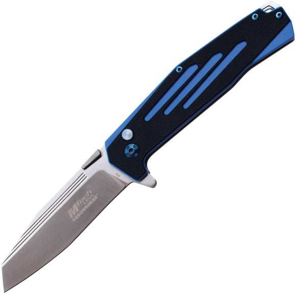 MTech Button Lock Black & Blue G10 Folding Stainless Wharncliffe Pocket Knife EFDR034BL