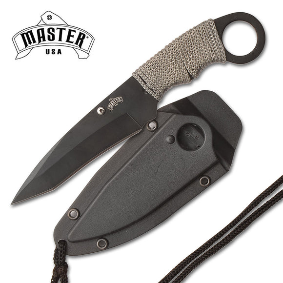 Master USA Gray Cord Wrapped 440 Stainless Steel Fixed Blade Neck Knife 1119GC