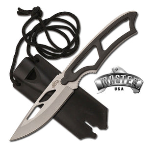 Master USA Black Stainless Steel Fixed Blade Neck Knife w/ Sheath 1123SD