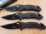 Master USA LOT OF 3 Assisted Black Rescue Flipper Stainless Folding Knife A048BK3