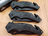 Master USA LOT OF 3 Assisted Black Rescue Flipper Stainless Folding Knife A048BK3