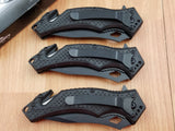 Master USA LOT OF 3 Assisted Black Rescue Flipper Stainless Folding Knife A048BK3