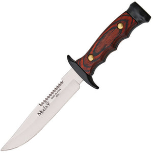 Muela Brown Wood Handle Stainless Sawback Fixed Knife w/ Black Belt Sheath 90972