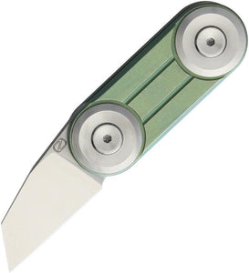 Stedemon MINI-01 Framelock Folding Satin Tanto Blade Green Titanium Knife